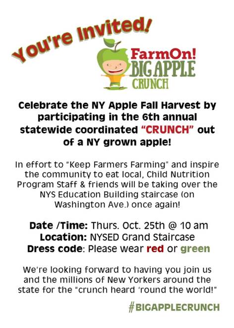 Big Apple Crunch October 25, 2018 at 10am. NYSED Grand Staircase. Please wear red or green.