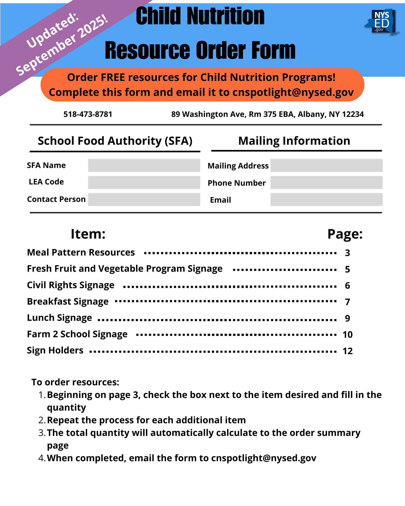 Resource Order Form