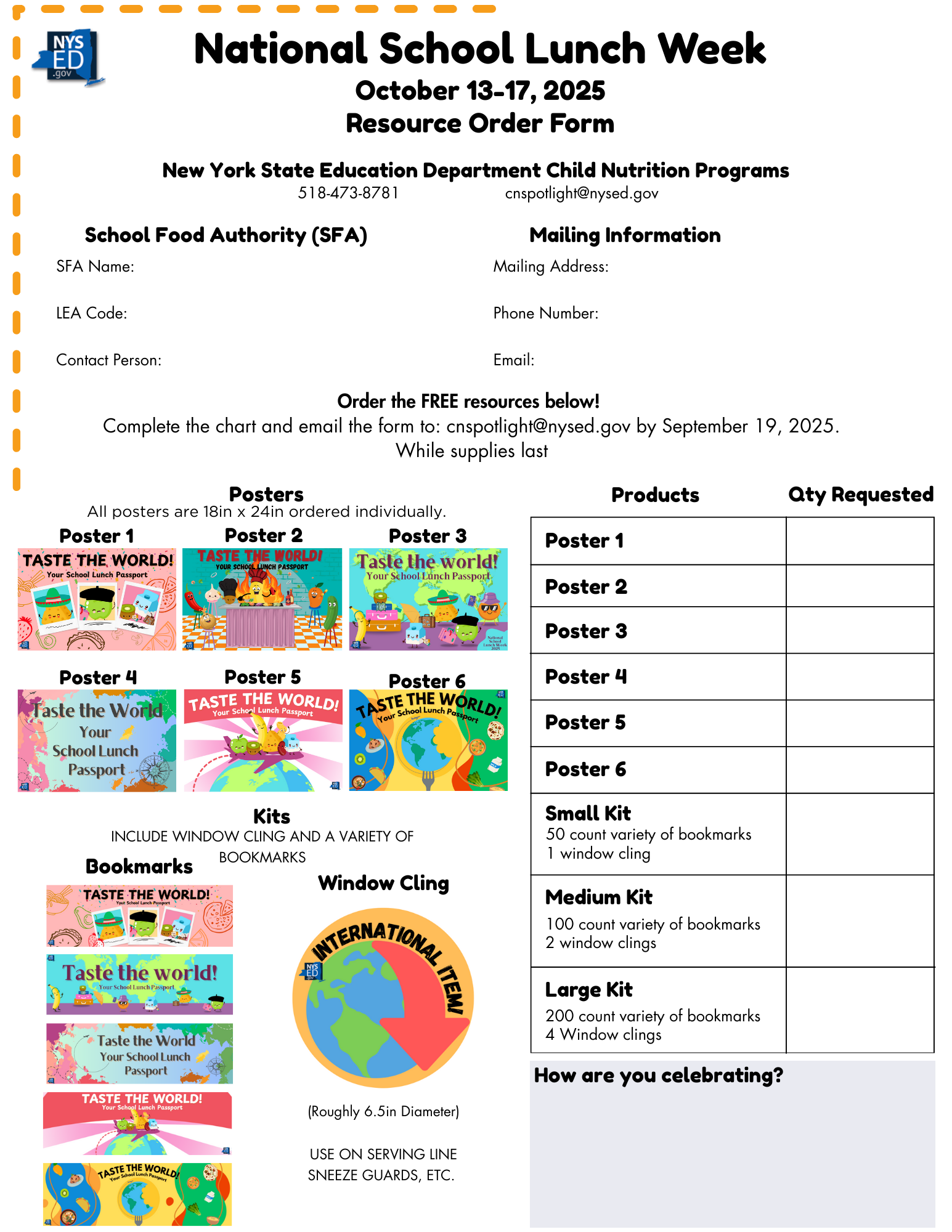 National School Lunch Week Order Form