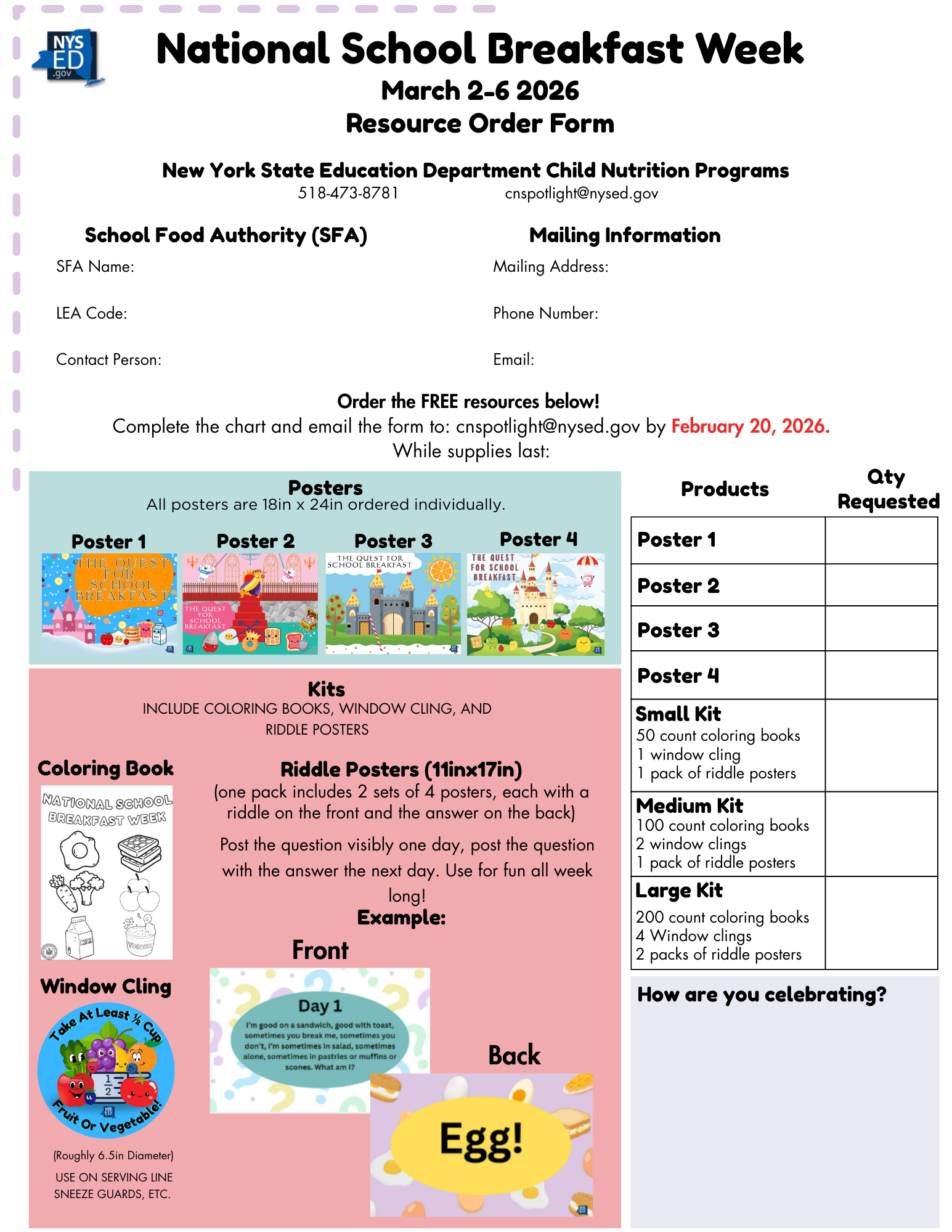 National School Breakfast Week Order Form