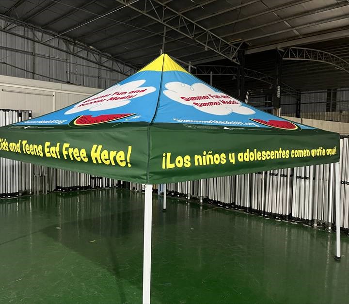 10' X 10' POP UP TENT W/ STEEL FRAME "Kids and Teens Eat Free Here!"